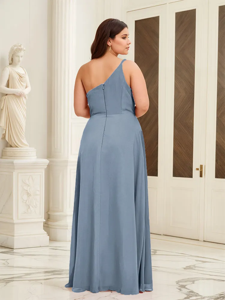 Sleeveless Slit One Shoulder Plus Size Long Bridesmaid Dress