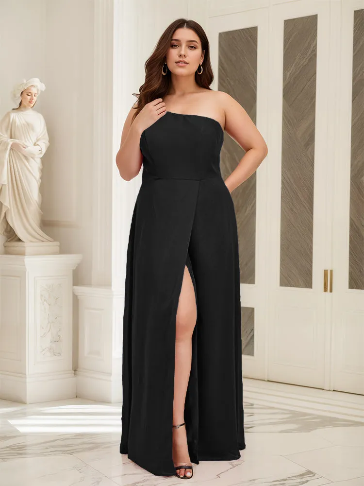 Sleeveless Slit One Shoulder Plus Size Long Bridesmaid Dress