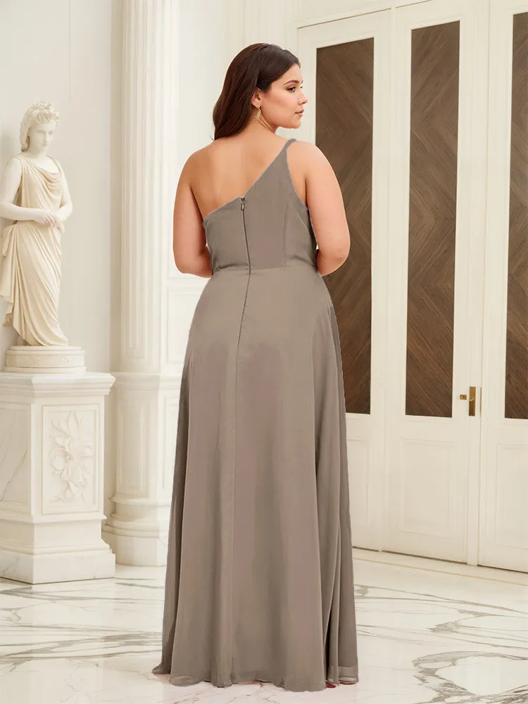 Sleeveless Slit One Shoulder Plus Size Long Bridesmaid Dress