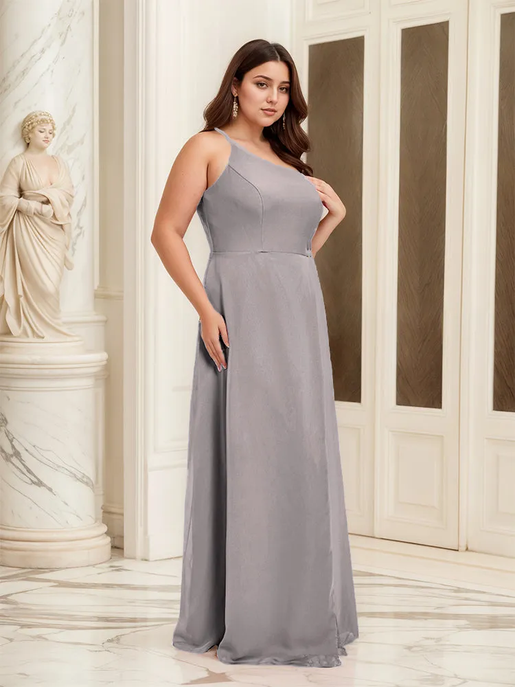 Sleeveless Slit One Shoulder Plus Size Long Bridesmaid Dress