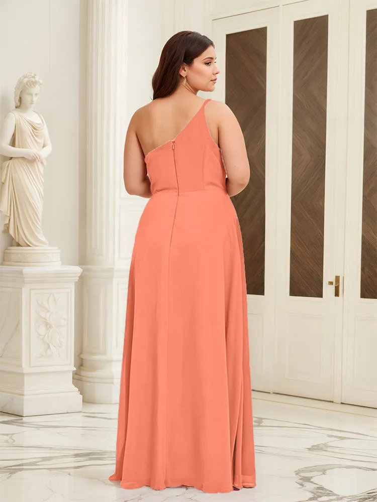 Sleeveless Slit One Shoulder Plus Size Long Bridesmaid Dress