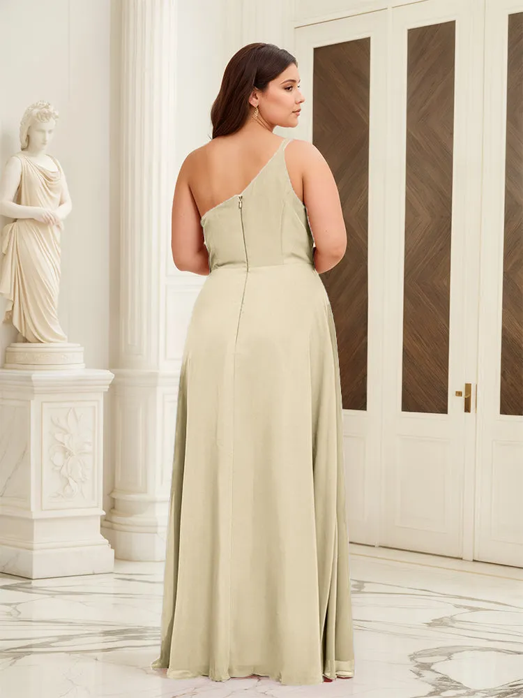 Sleeveless Slit One Shoulder Plus Size Long Bridesmaid Dress