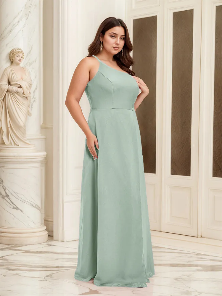 Sleeveless Slit One Shoulder Plus Size Long Bridesmaid Dress