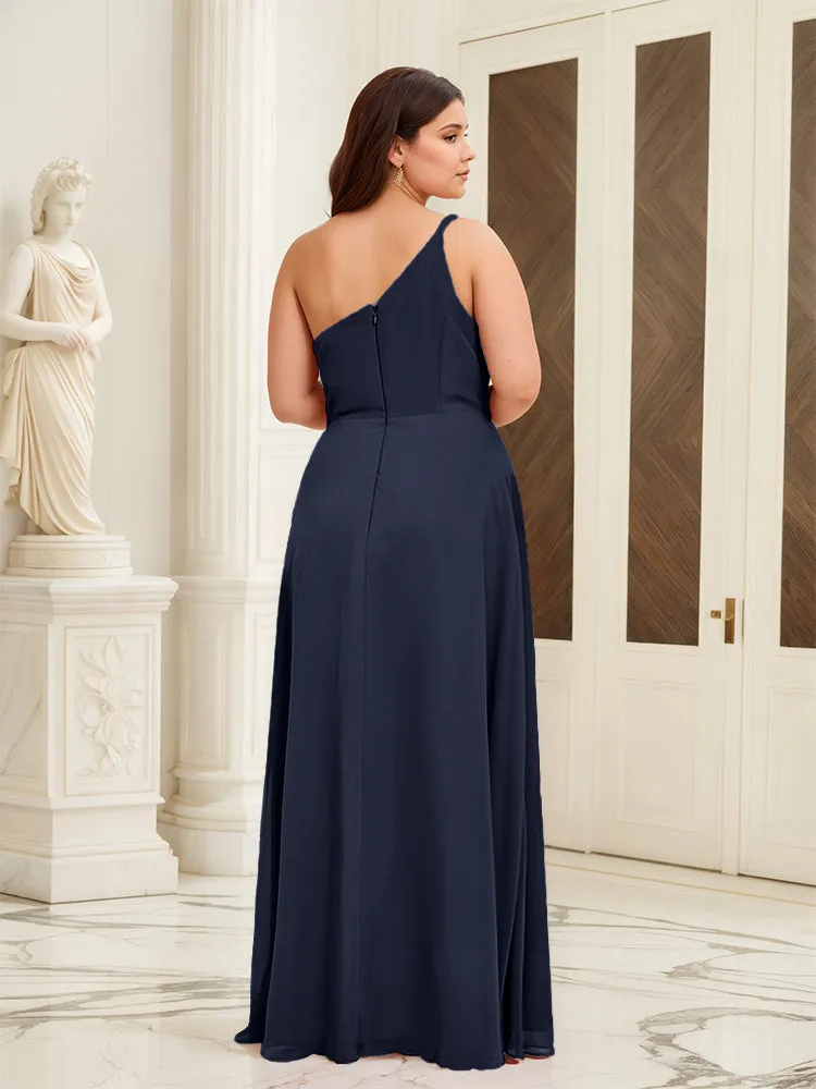 Sleeveless Slit One Shoulder Plus Size Long Bridesmaid Dress