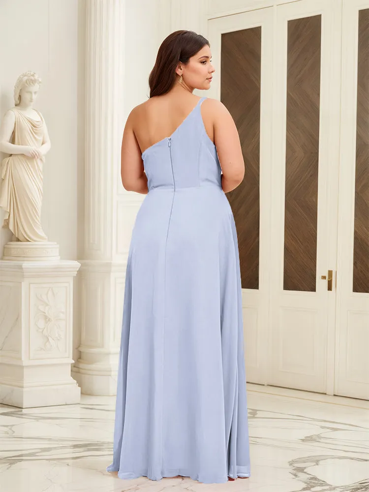 Sleeveless Slit One Shoulder Plus Size Long Bridesmaid Dress