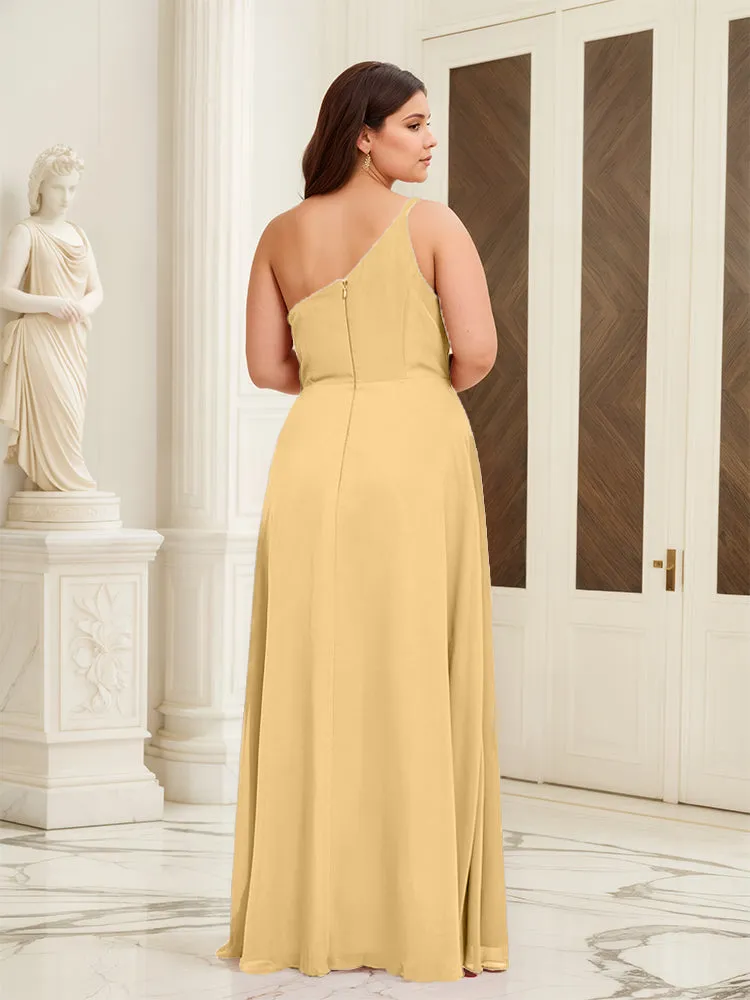 Sleeveless Slit One Shoulder Plus Size Long Bridesmaid Dress