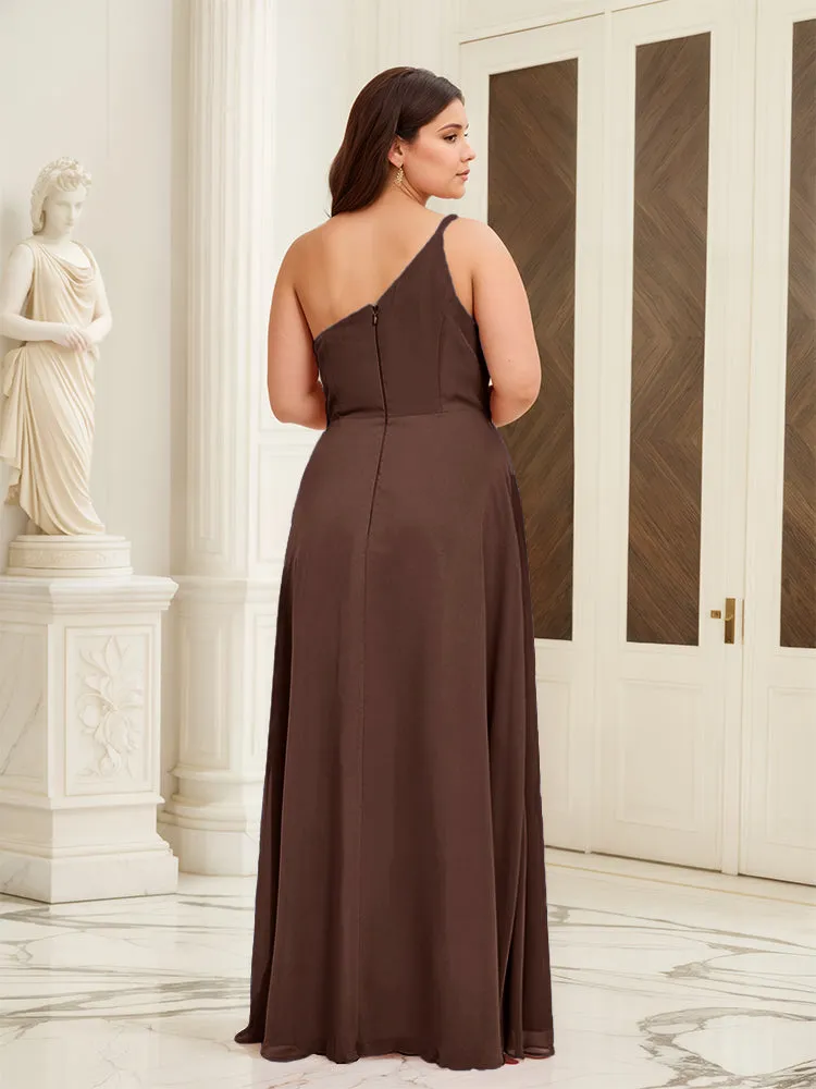 Sleeveless Slit One Shoulder Plus Size Long Bridesmaid Dress