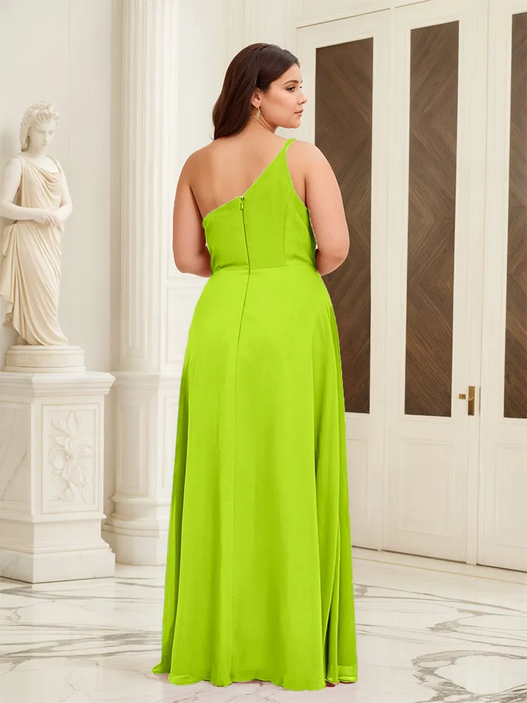 Sleeveless Slit One Shoulder Plus Size Long Bridesmaid Dress