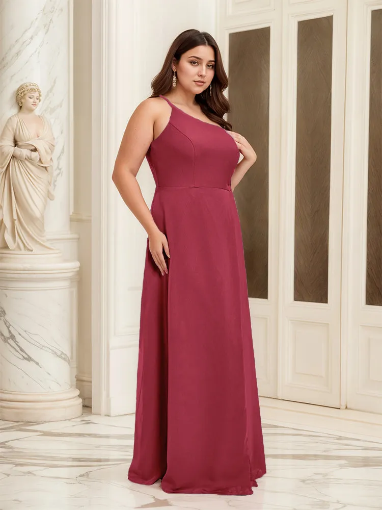 Sleeveless Slit One Shoulder Plus Size Long Bridesmaid Dress