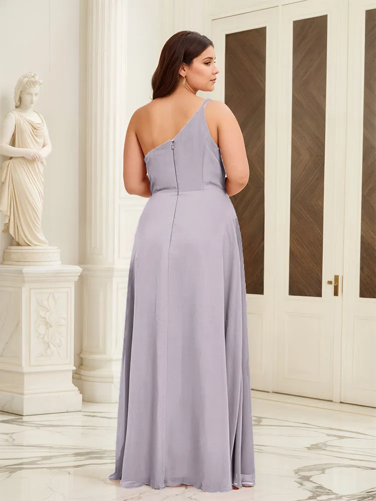 Sleeveless Slit One Shoulder Plus Size Long Bridesmaid Dress