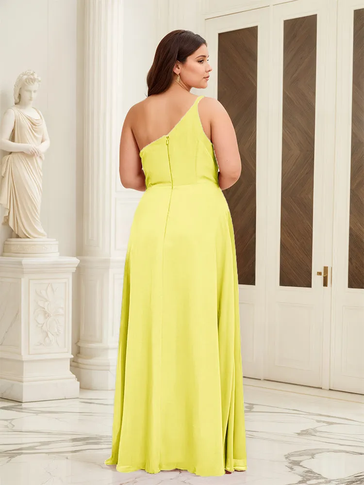 Sleeveless Slit One Shoulder Plus Size Long Bridesmaid Dress