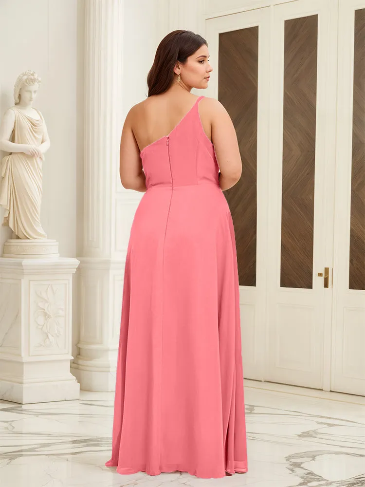 Sleeveless Slit One Shoulder Plus Size Long Bridesmaid Dress