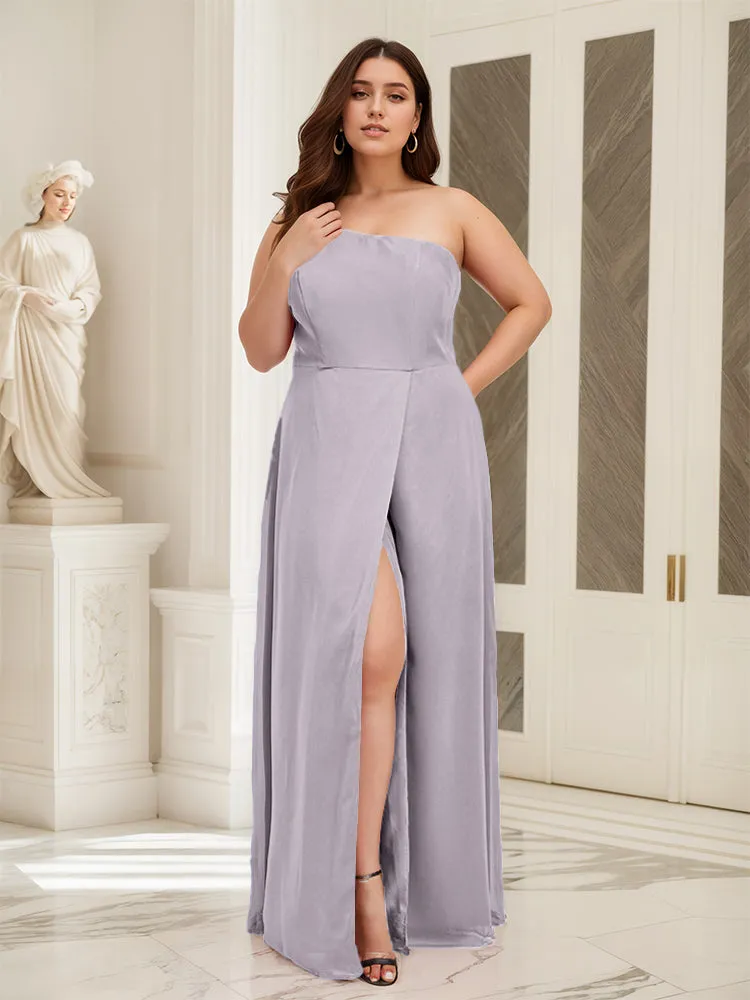 Sleeveless Slit One Shoulder Plus Size Long Bridesmaid Dress