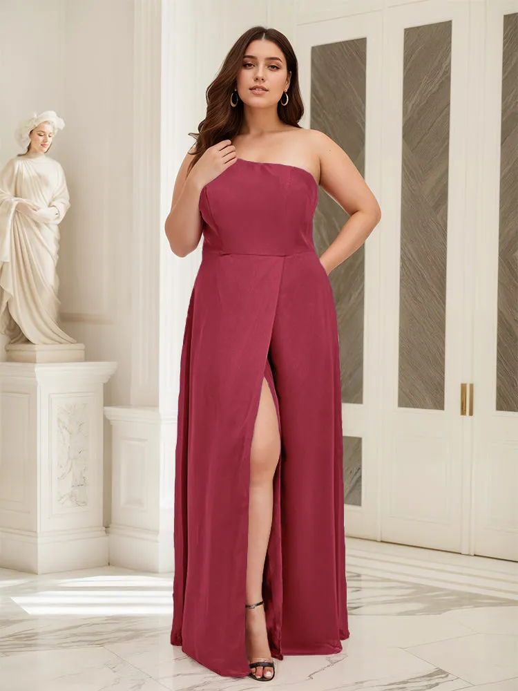 Sleeveless Slit One Shoulder Plus Size Long Bridesmaid Dress