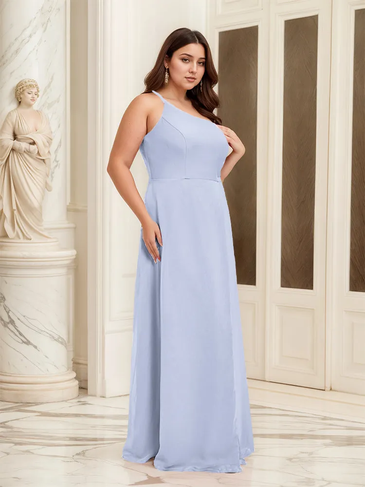 Sleeveless Slit One Shoulder Plus Size Long Bridesmaid Dress