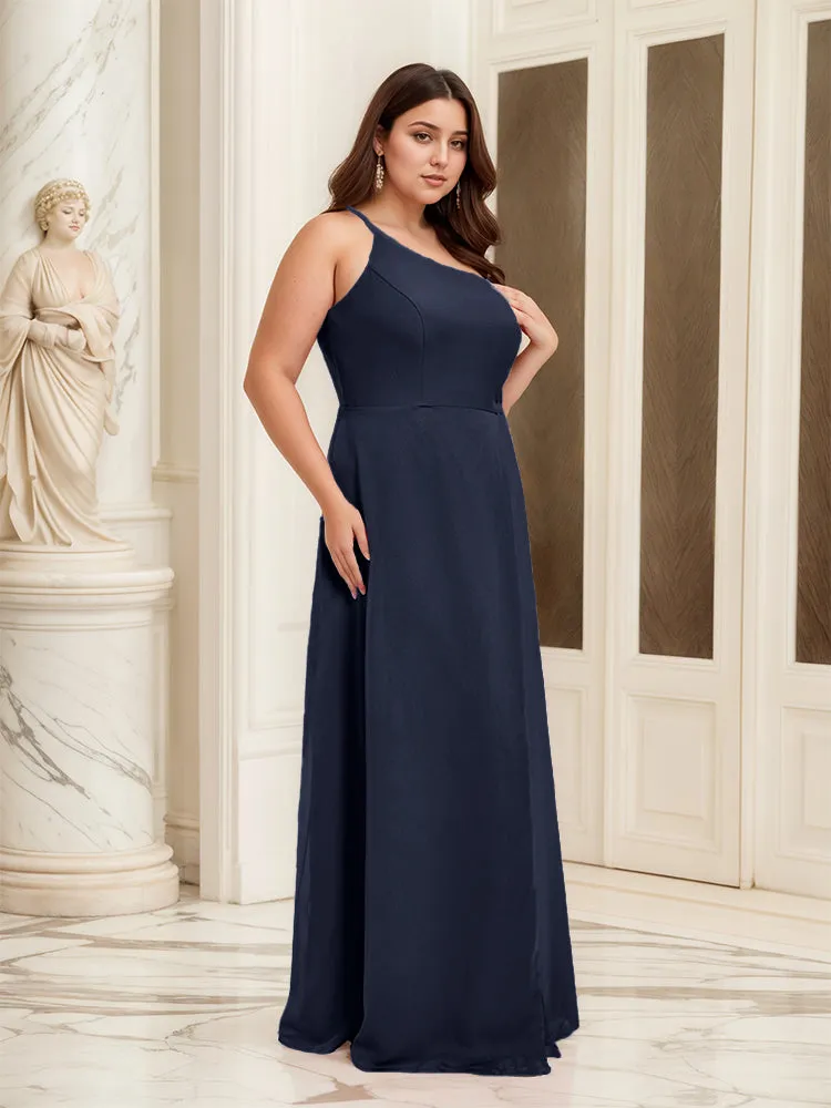 Sleeveless Slit One Shoulder Plus Size Long Bridesmaid Dress