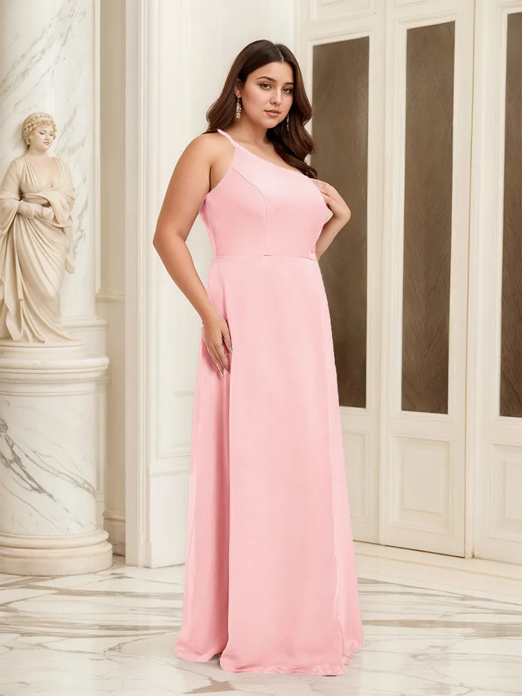 Sleeveless Slit One Shoulder Plus Size Long Bridesmaid Dress