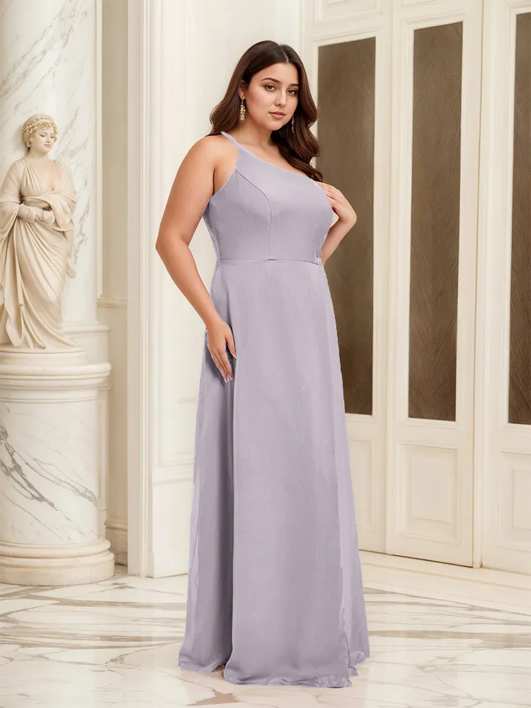 Sleeveless Slit One Shoulder Plus Size Long Bridesmaid Dress
