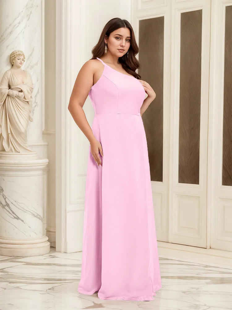 Sleeveless Slit One Shoulder Plus Size Long Bridesmaid Dress