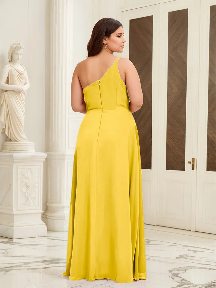 Sleeveless Slit One Shoulder Plus Size Long Bridesmaid Dress