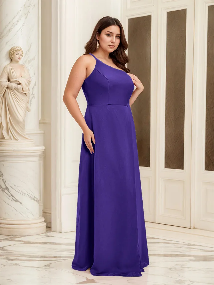 Sleeveless Slit One Shoulder Plus Size Long Bridesmaid Dress