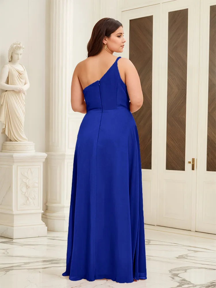 Sleeveless Slit One Shoulder Plus Size Long Bridesmaid Dress