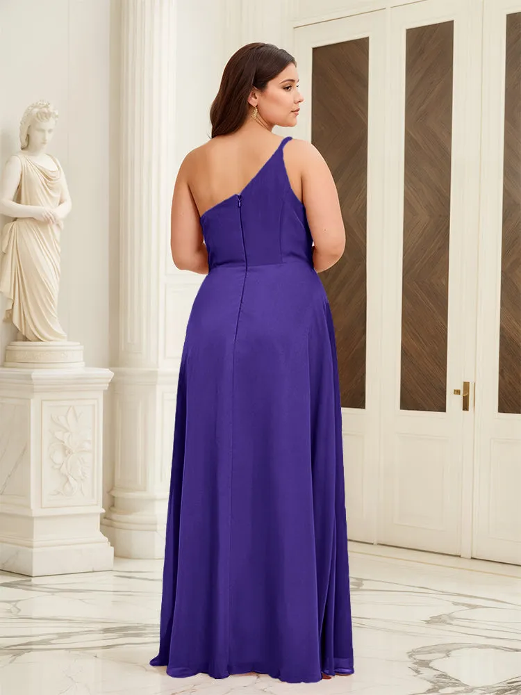 Sleeveless Slit One Shoulder Plus Size Long Bridesmaid Dress