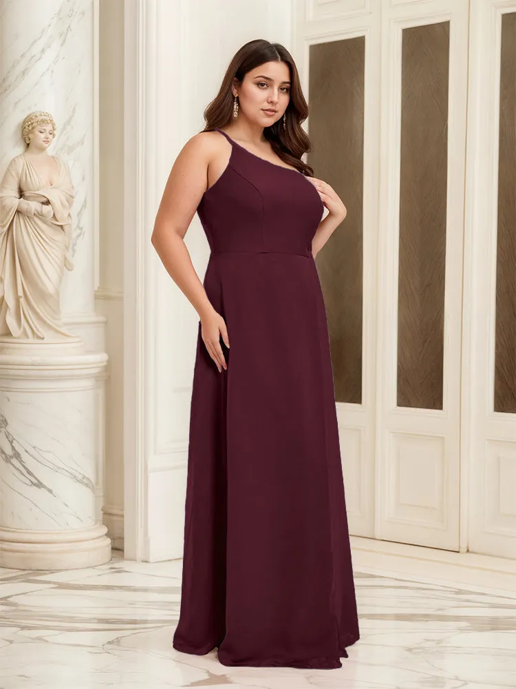 Sleeveless Slit One Shoulder Plus Size Long Bridesmaid Dress