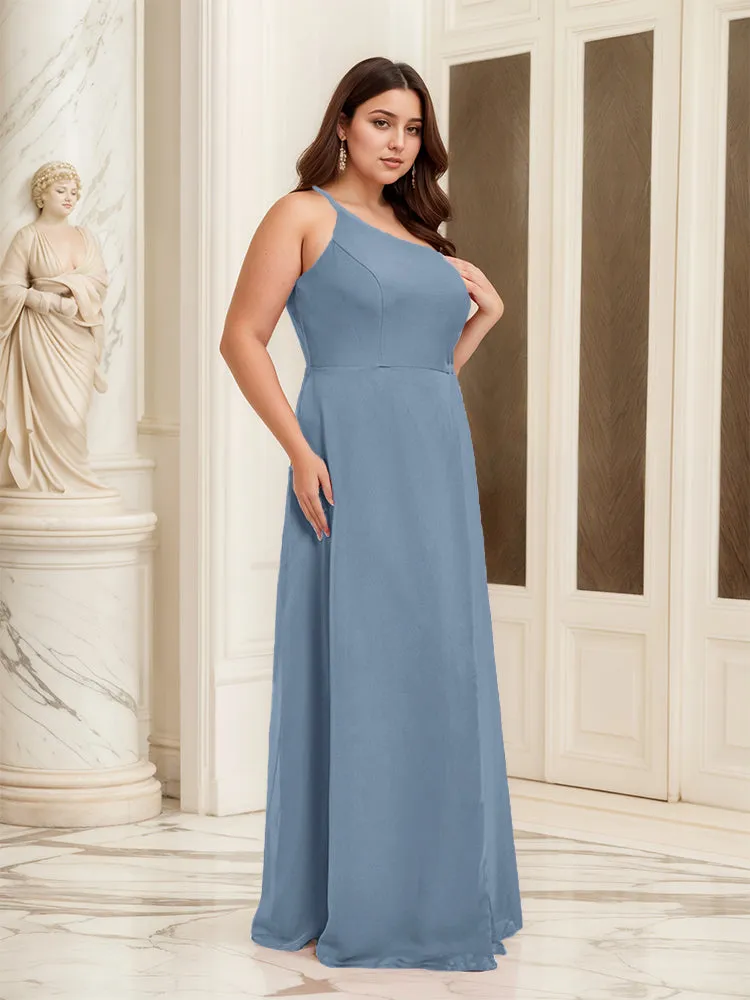 Sleeveless Slit One Shoulder Plus Size Long Bridesmaid Dress