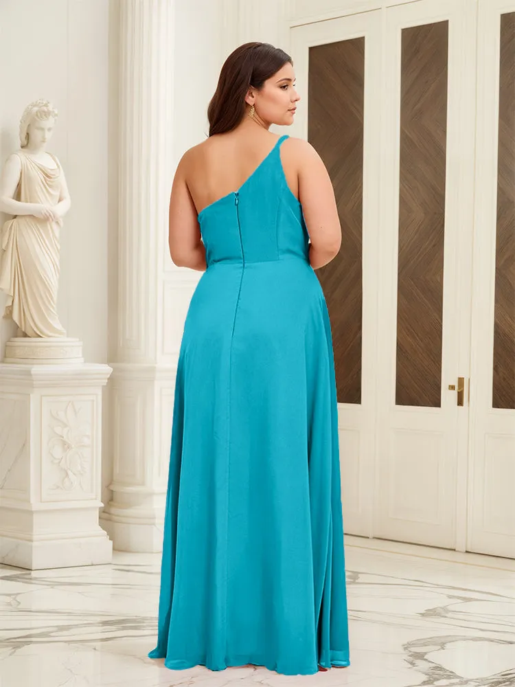 Sleeveless Slit One Shoulder Plus Size Long Bridesmaid Dress