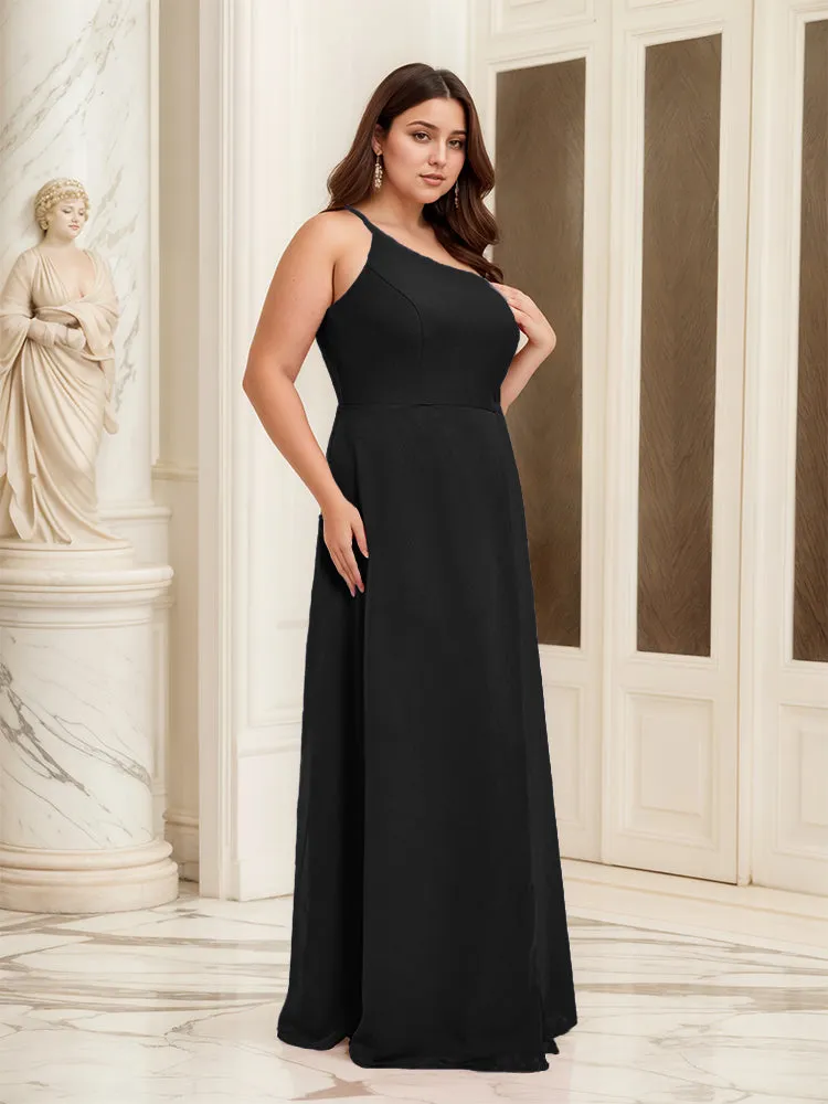 Sleeveless Slit One Shoulder Plus Size Long Bridesmaid Dress
