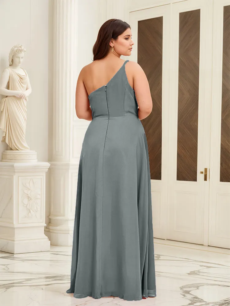 Sleeveless Slit One Shoulder Plus Size Long Bridesmaid Dress