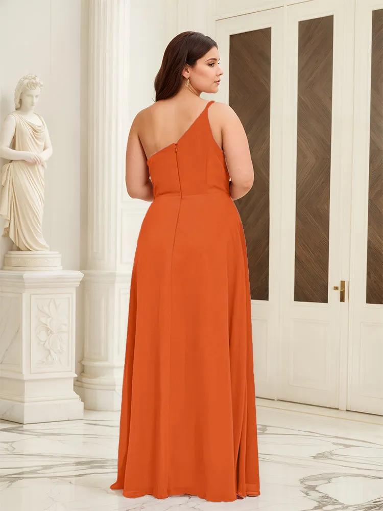 Sleeveless Slit One Shoulder Plus Size Long Bridesmaid Dress