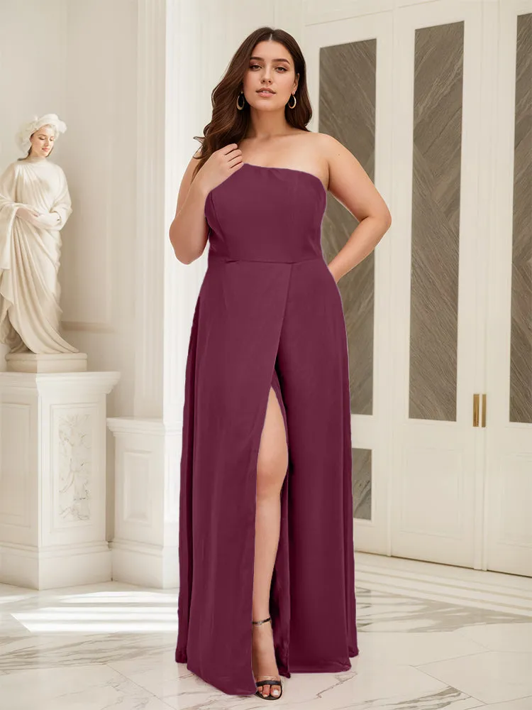 Sleeveless Slit One Shoulder Plus Size Long Bridesmaid Dress