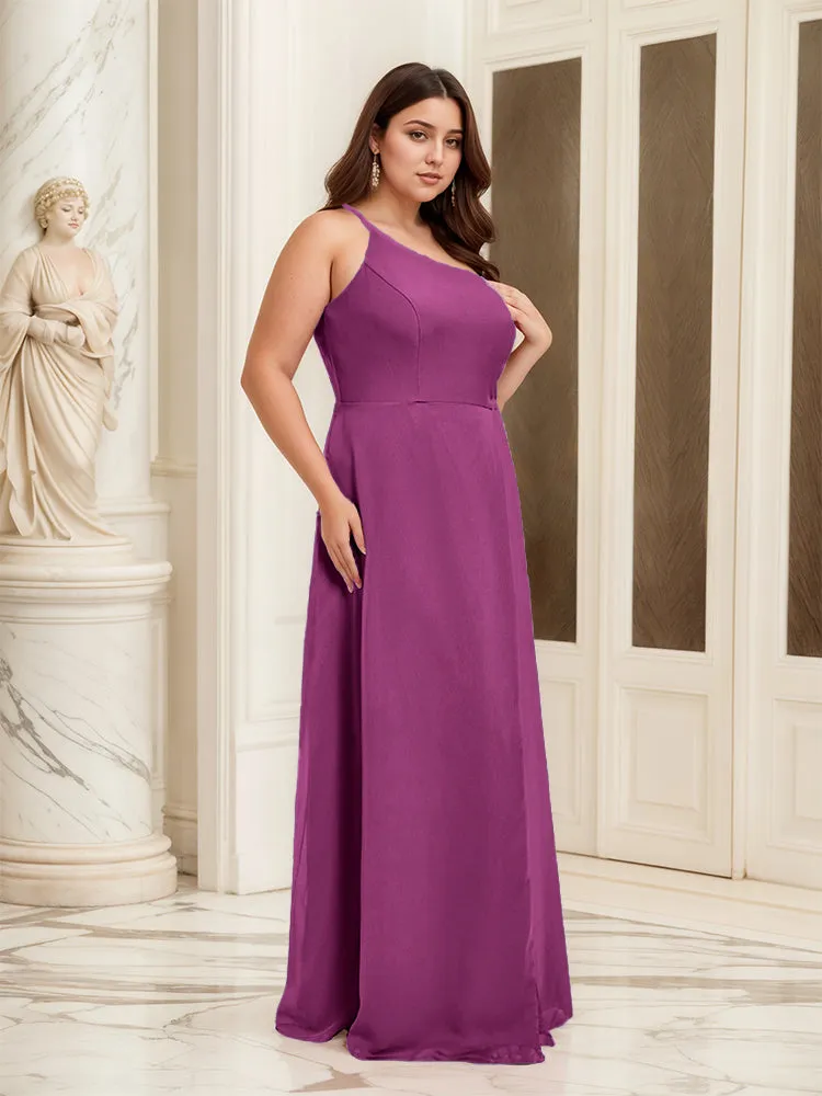 Sleeveless Slit One Shoulder Plus Size Long Bridesmaid Dress