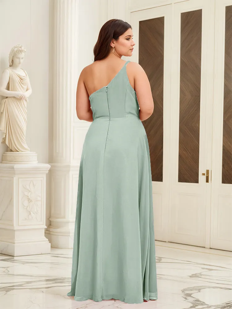 Sleeveless Slit One Shoulder Plus Size Long Bridesmaid Dress