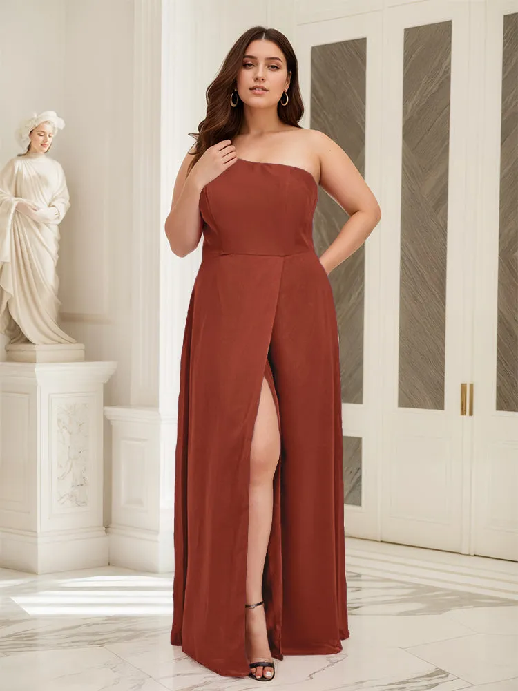 Sleeveless Slit One Shoulder Plus Size Long Bridesmaid Dress