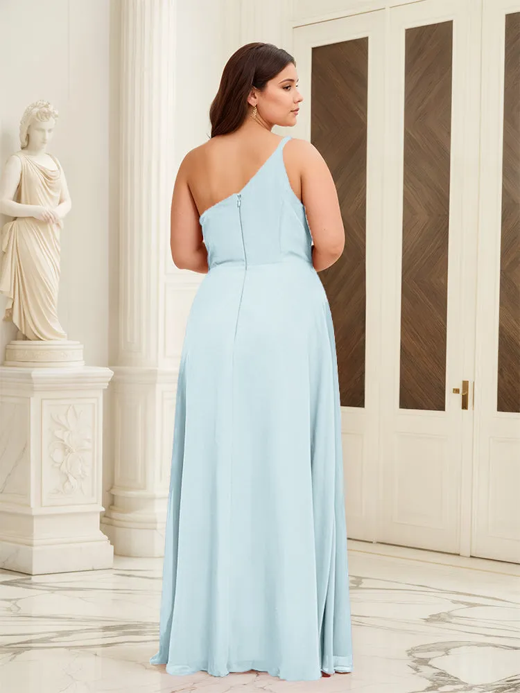 Sleeveless Slit One Shoulder Plus Size Long Bridesmaid Dress