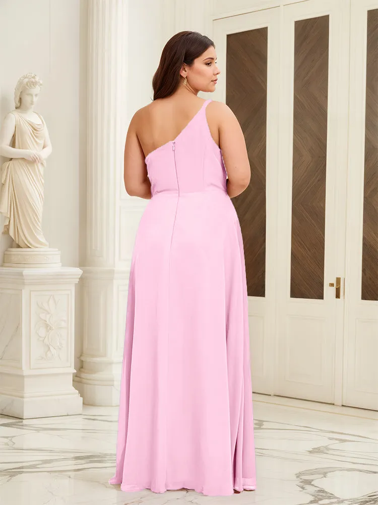 Sleeveless Slit One Shoulder Plus Size Long Bridesmaid Dress