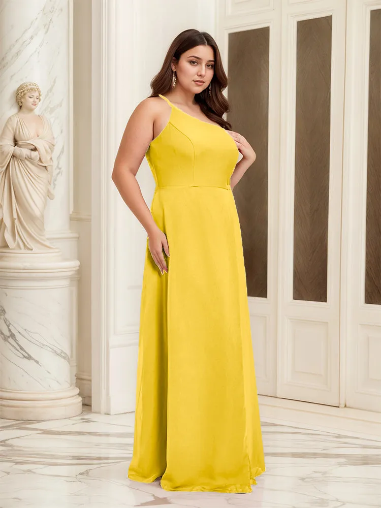 Sleeveless Slit One Shoulder Plus Size Long Bridesmaid Dress