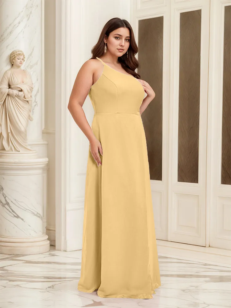 Sleeveless Slit One Shoulder Plus Size Long Bridesmaid Dress