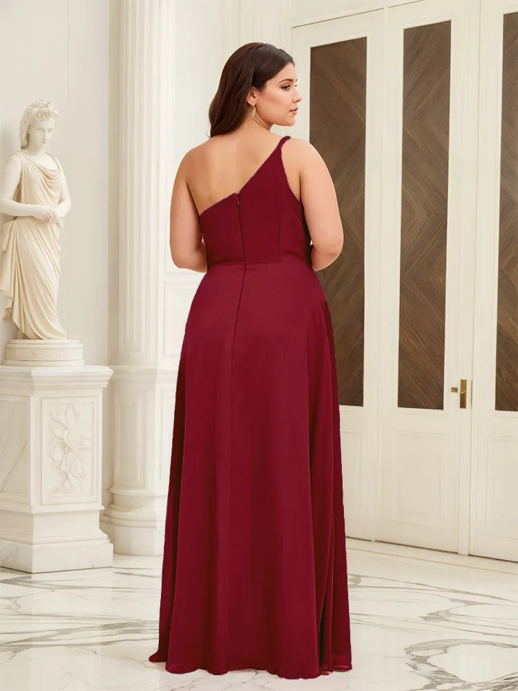 Sleeveless Slit One Shoulder Plus Size Long Bridesmaid Dress
