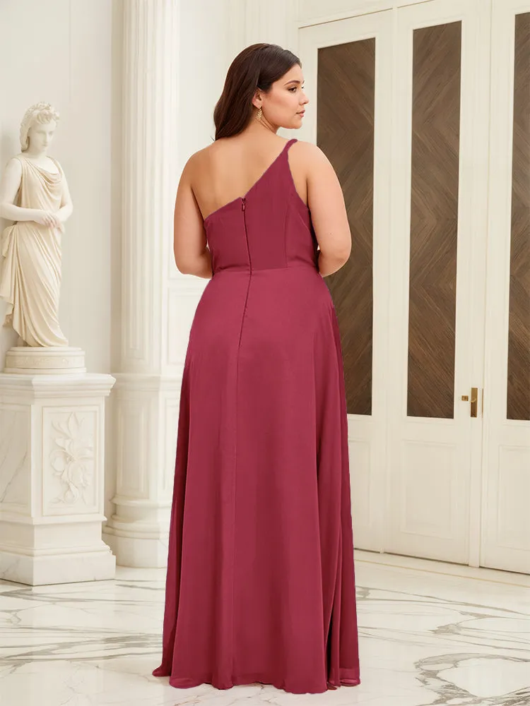 Sleeveless Slit One Shoulder Plus Size Long Bridesmaid Dress