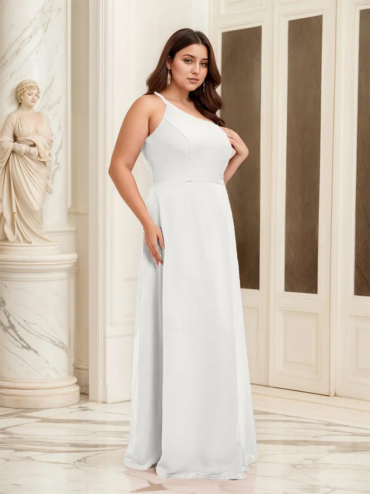 Sleeveless Slit One Shoulder Plus Size Long Bridesmaid Dress