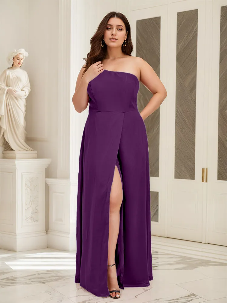 Sleeveless Slit One Shoulder Plus Size Long Bridesmaid Dress