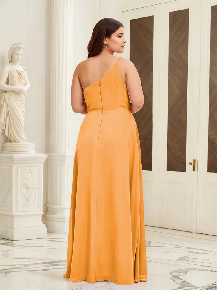 Sleeveless Slit One Shoulder Plus Size Long Bridesmaid Dress