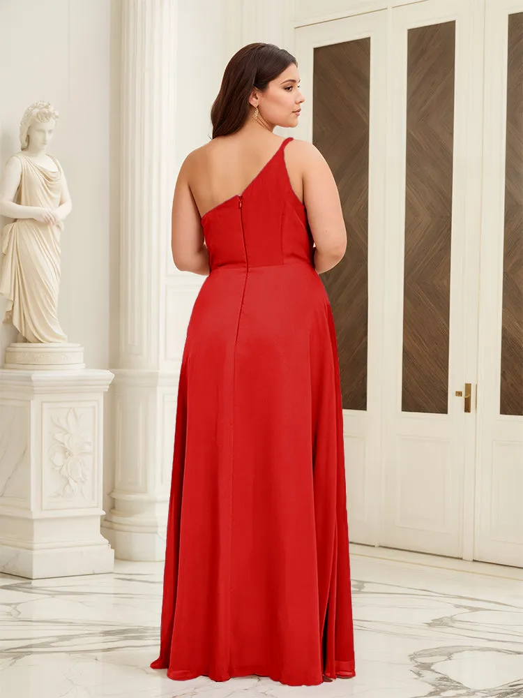 Sleeveless Slit One Shoulder Plus Size Long Bridesmaid Dress