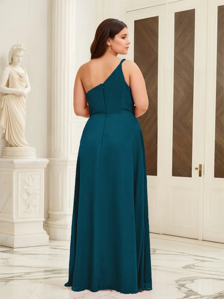 Sleeveless Slit One Shoulder Plus Size Long Bridesmaid Dress