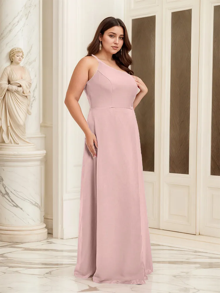 Sleeveless Slit One Shoulder Plus Size Long Bridesmaid Dress