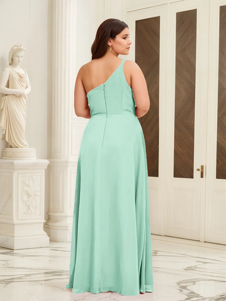 Sleeveless Slit One Shoulder Plus Size Long Bridesmaid Dress